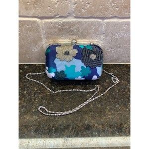 Ann Taylor Hardsided Satin/Beaded Floral Clutch - GUC